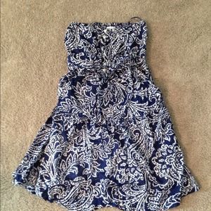 Navy and white strapless dress