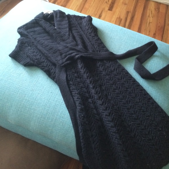 Black crochet knit wrap dress