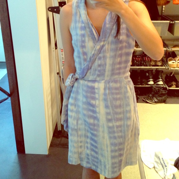 Calypso wrap dress in blue white hombre tie dye - Picture 1 of 4