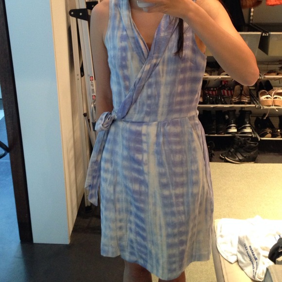 Calypso wrap dress in blue white hombre tie dye - Picture 2 of 4