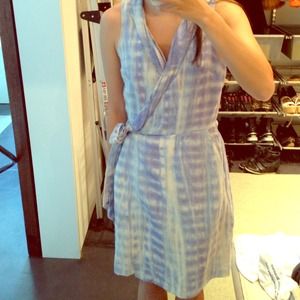 Calypso wrap dress in blue white hombre tie dye