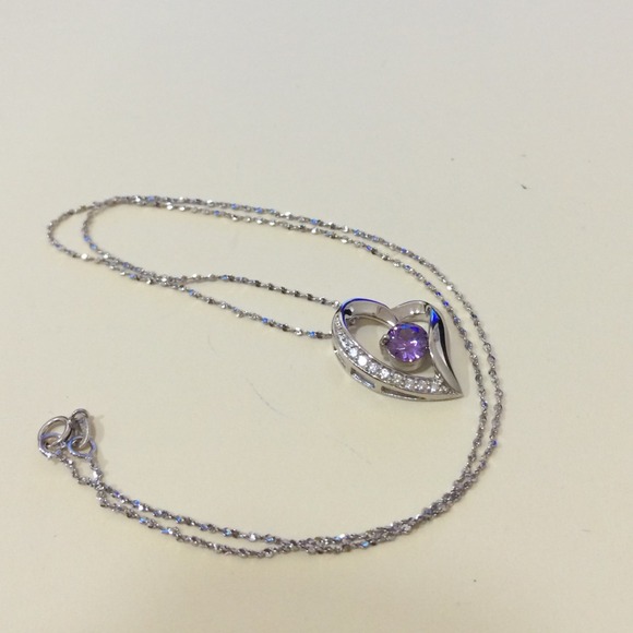 Sterling silver cubic zirconia necklace heart shap - Picture 2 of 3
