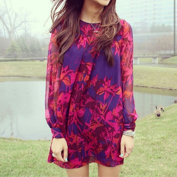 Pink & purple floral chiffon dress