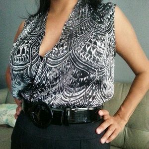 Kenneth Cole faux wrap tribal print silky blouse
