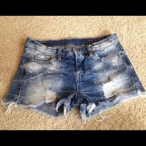 RESERVED Distressed High Waisted Denim Shorts