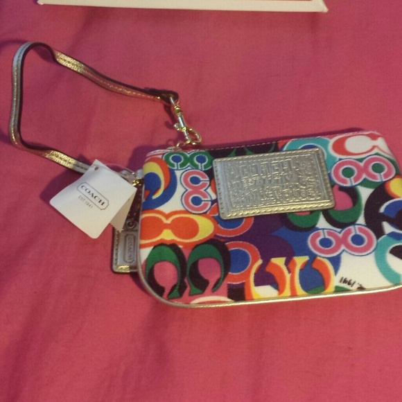 NWT Coach wristlet- gold and multicolor