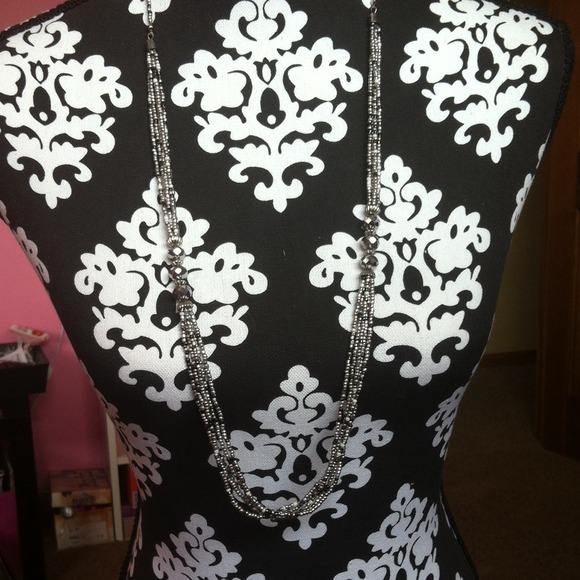 Black and grey long necklace and navy dress bundle