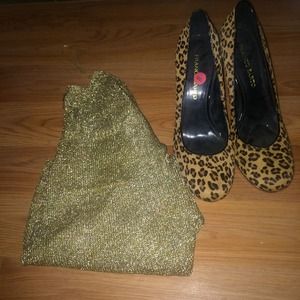 Metallic Gold sweater , & leopard pumps size US 11