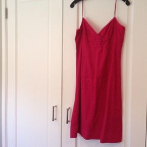 Spaghetti-strapped Linen Dress in Sexy Berry Color