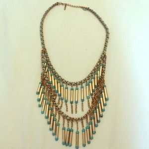 Turq and gold fringe necklace