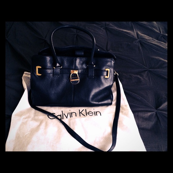 Black leather Calvin Klein structured bag