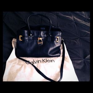Black leather Calvin Klein structured bag