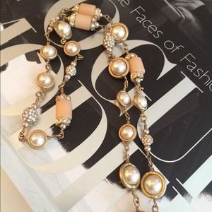 JCrew Pearl Pink and Gold Long Necklace