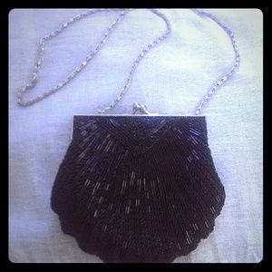 Vintage-inspired Black Beaded Handbag