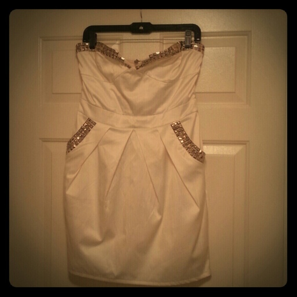 Studded All White Cocktail Dress - Picture 1 of 4