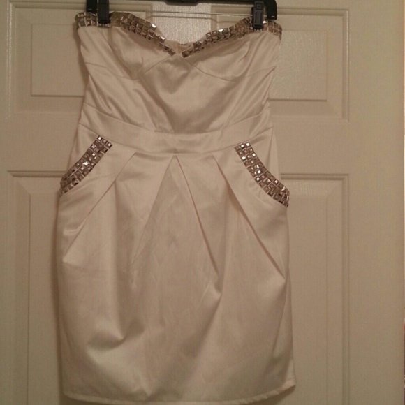 Studded All White Cocktail Dress - Picture 3 of 4