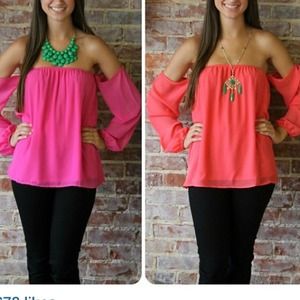 Off the shoulder coral top! 😍