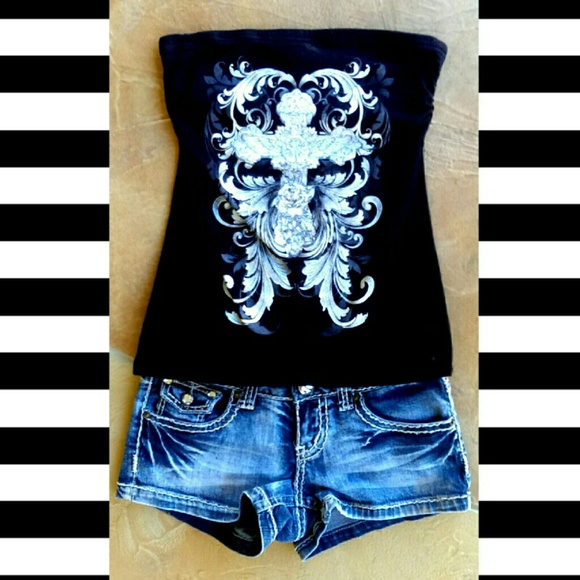 Black with white cross tube top