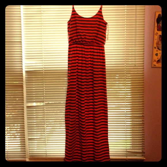 Coral and grey maxi dress