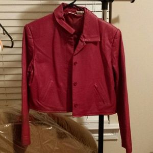 2-in-1 convertible red leather jacket