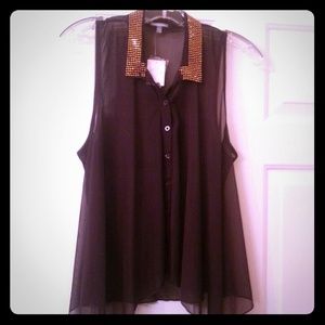 Plum Rhinestone Collar Top