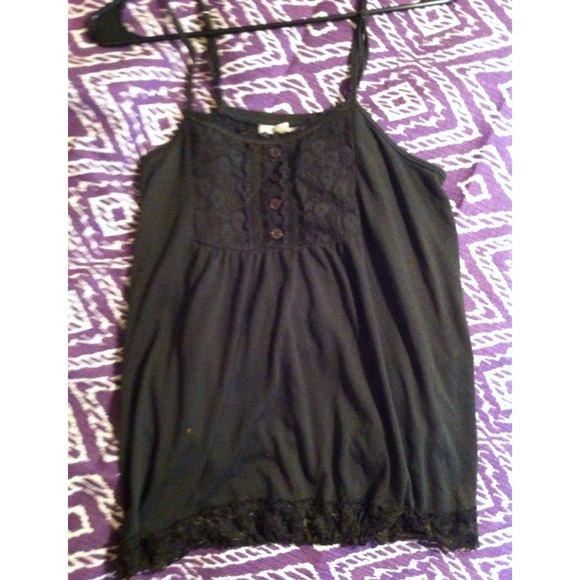 Dark green lace button tank