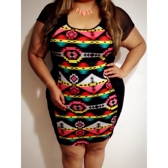 Dresses & Skirts - Neon Tribal Print BodyCon Dress