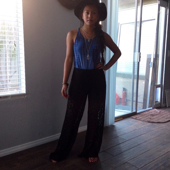 Pants - Black Lace Wide Leg Pants
