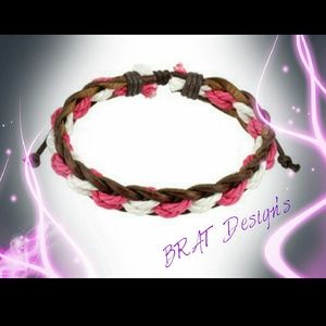 Brown leather with pink and white bracelet