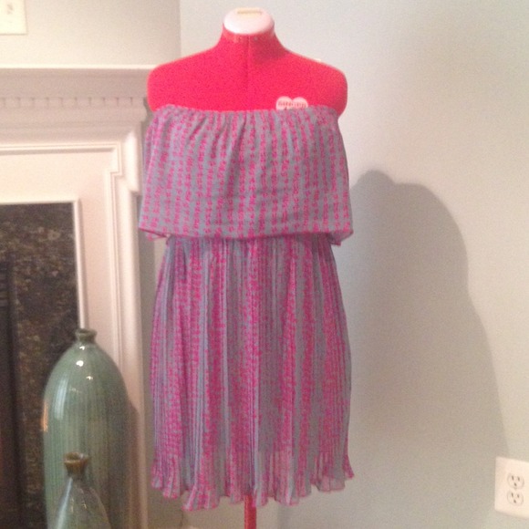 Kiwi Blue & Hot Pink Printed Dress - Large