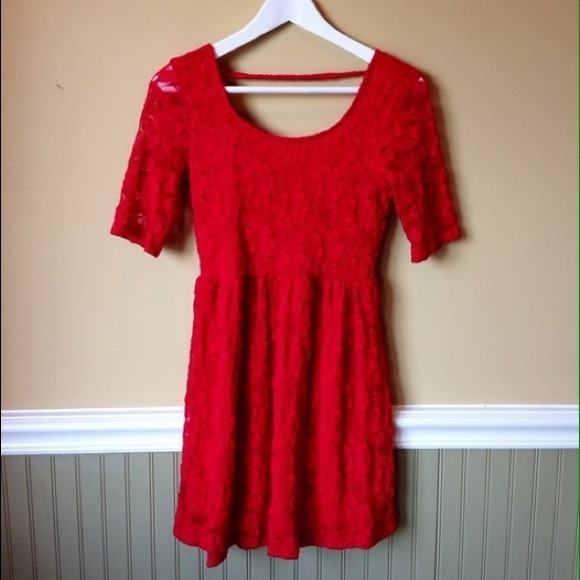 Forever 21 Red Floral Lace Dress- S