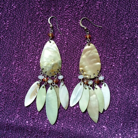 Green shell dangle earrings