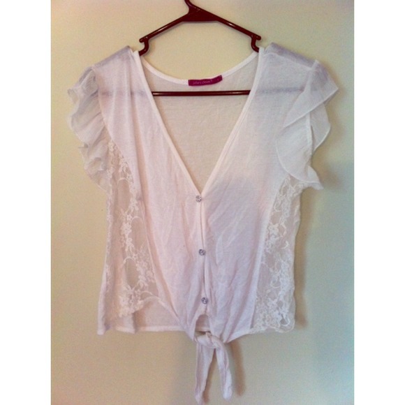 White tie lace button up