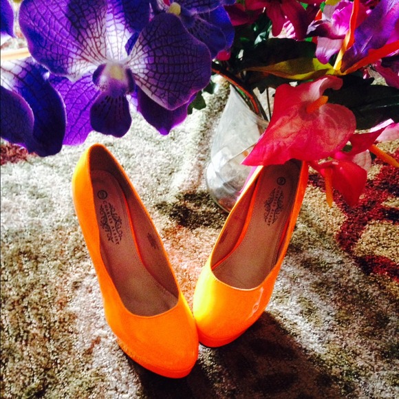 Charles Albert Neon Orange Platform High Heels