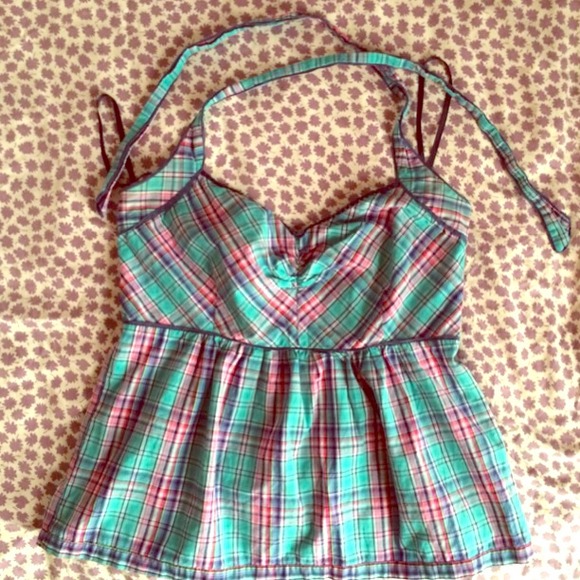 Anthropologie plaid halter tank