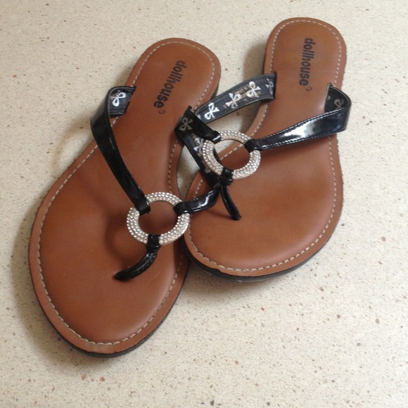Almost new black jeweled flip flops.