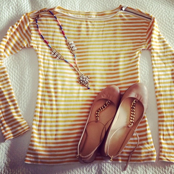 Ann Taylor loft zip-shoulder striped top