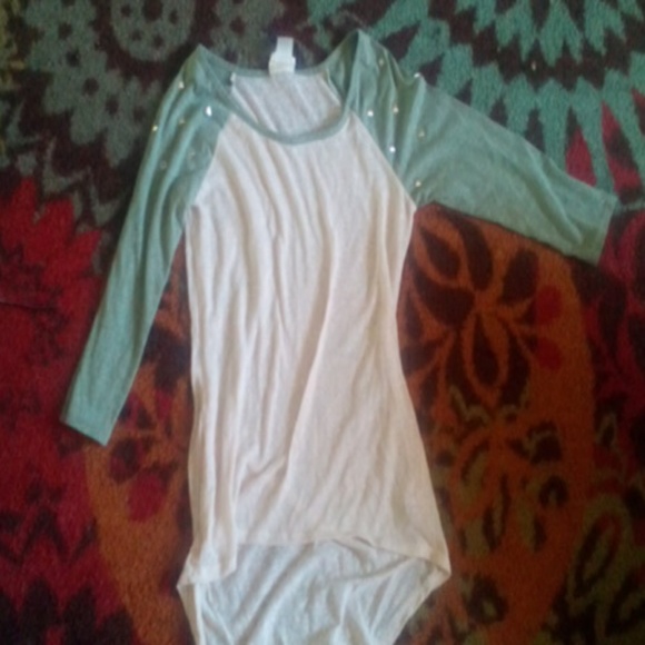 Cream and army green high low shirt