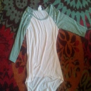 Cream and army green high low shirt