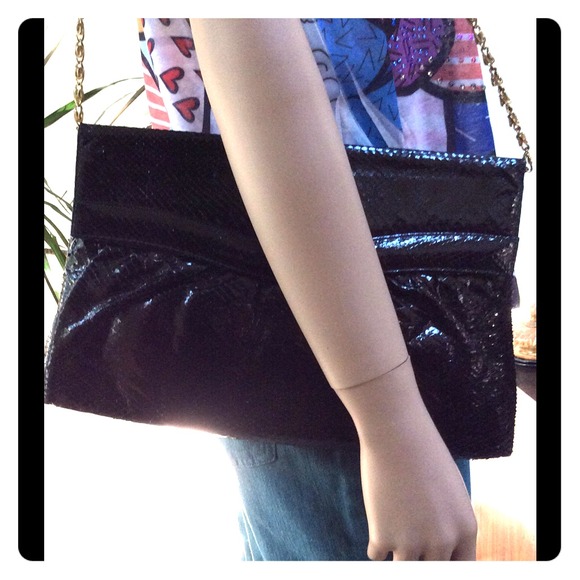 Supreme Handbags - Whip snake Large Black envelope clutch with chain!