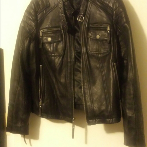 Black authentic leather motor cycle unisex jacket