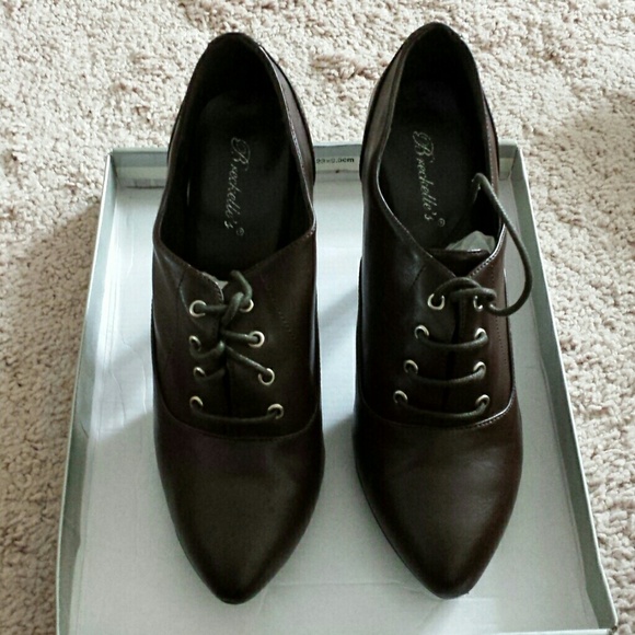 Dark brown leather lace up heels