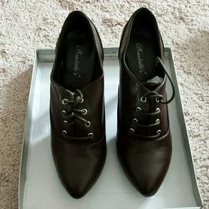 Dark brown leather lace up heels