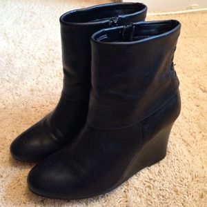 Black leather wedge boots