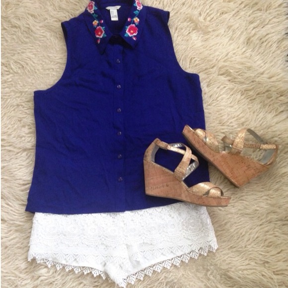 Blue Floral Embroidered Top