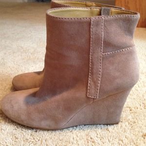 Camel colored suede wedge ankle boots