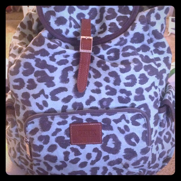 pink blue and leopard print backpack