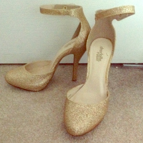 Sparkly Gold Pumps Ankle Strap (New Without Tags)