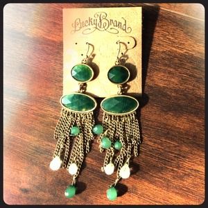 Lucky Brand green & gold dangling earrings