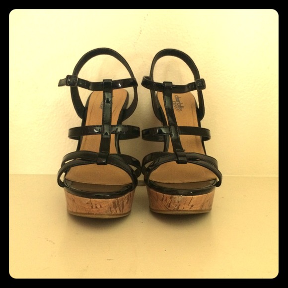 Corky with black strap wedges,😊